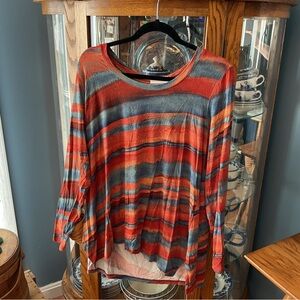Belle by Kim Gravel Teal Burnt Orange top Large